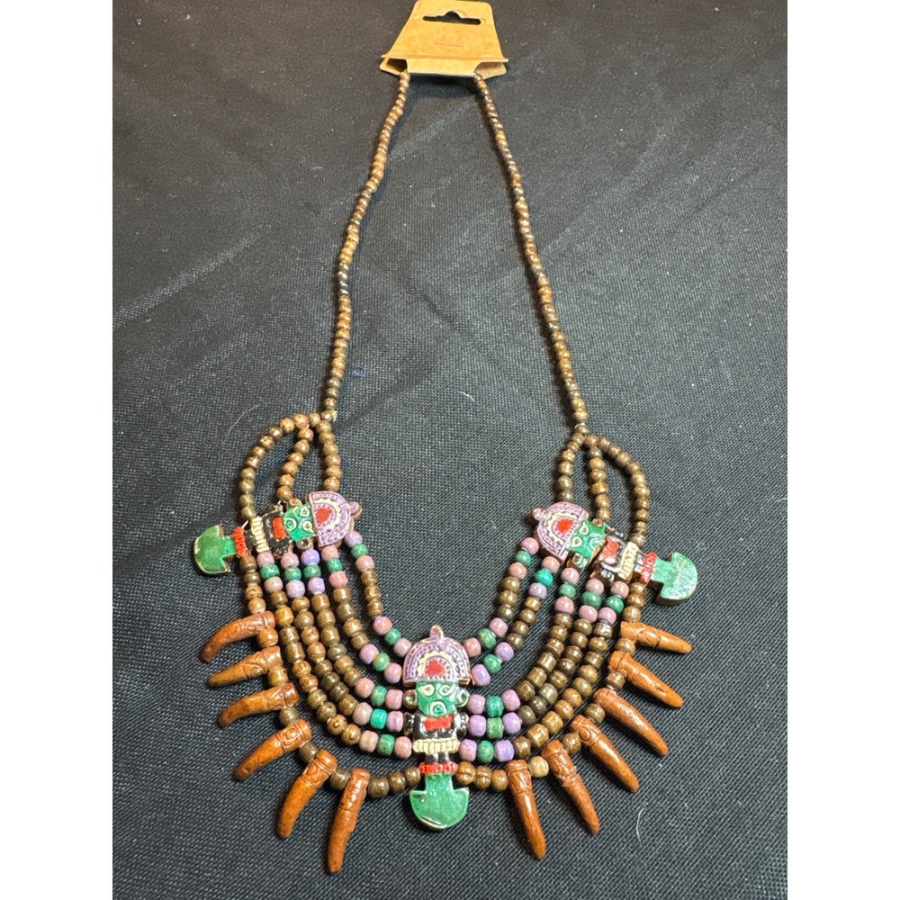 Boho Tribal Necklace Wood Beads‎ Pendant Multi Layered Statement